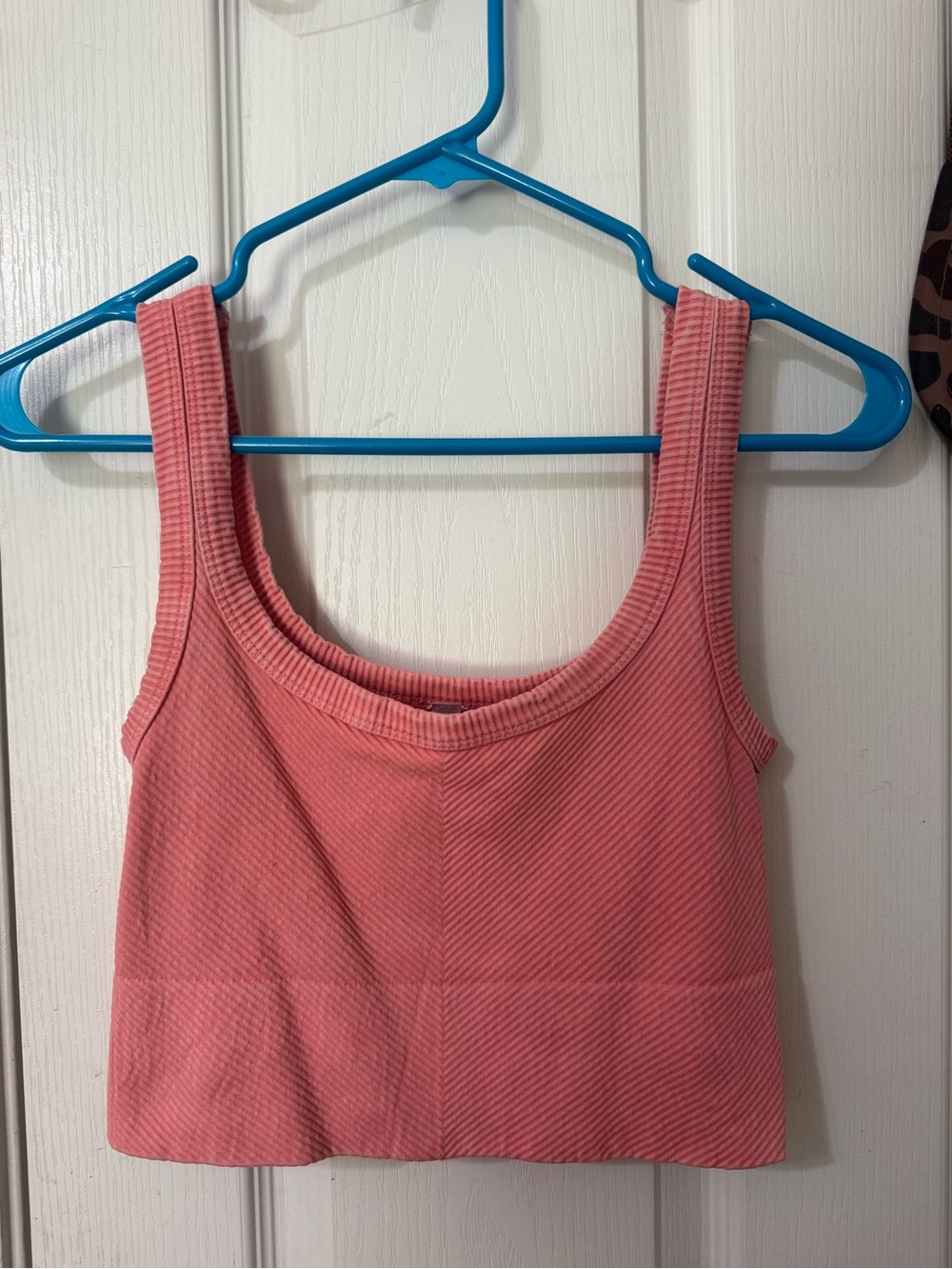 Nikibiki Ribbed Scoop Neck Crop Tank Top - Coral Pink